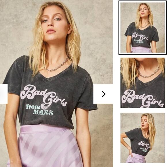 PROMESA Bad Girls From Mars Stone Washed Graphic T Shirt Gray Size Medium Lounge - Picture 2 of 9